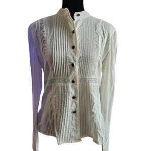 A.N.A. White Cotton Lacy Blouse Size Medium